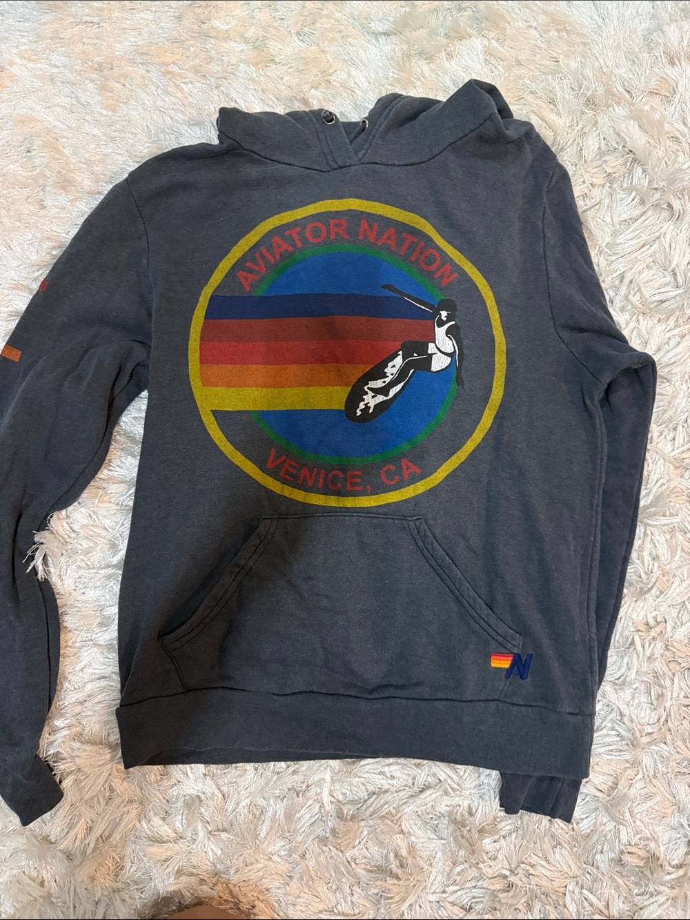 Aviator Nation Charcoal Crewneck Sweatshirt with Multicolor Vintage Surf Logo